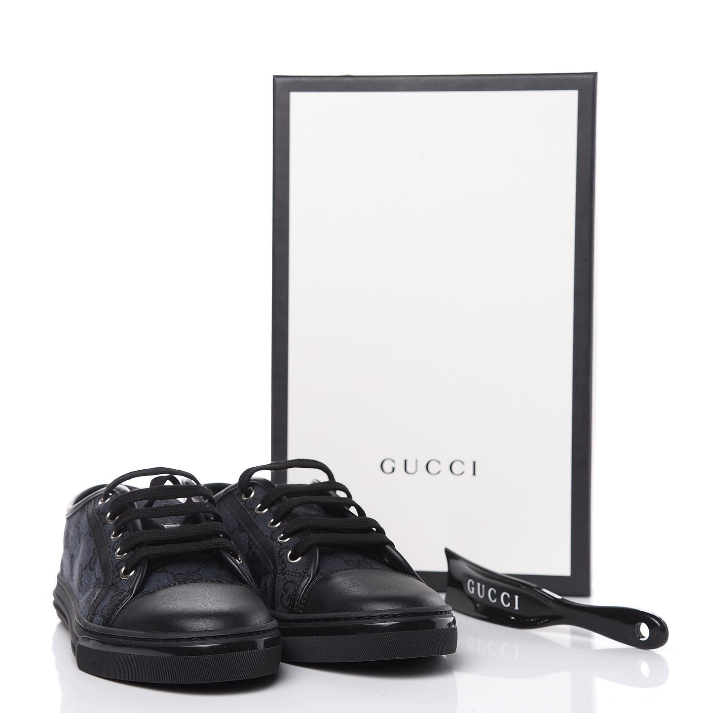 GG Monogram Calfskin Womens Low Top Sneakers 37 Piombo Black