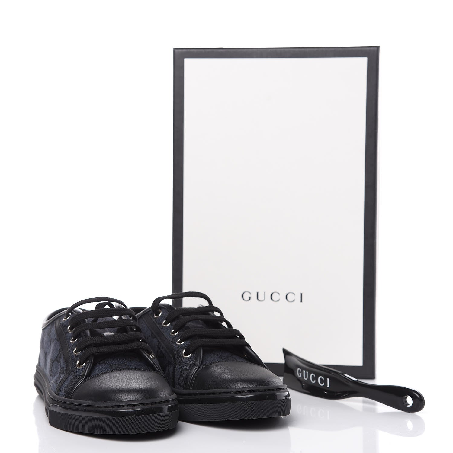Gucci GG Monogram Calfskin Womens Low Top Sneakers 37 Piombo Black 9 of 10