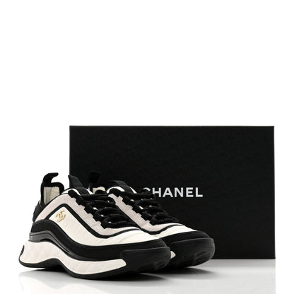 Chanel Suede Calfskin Mixed Fibers CC Sneakers 38 White Black 9 of 9