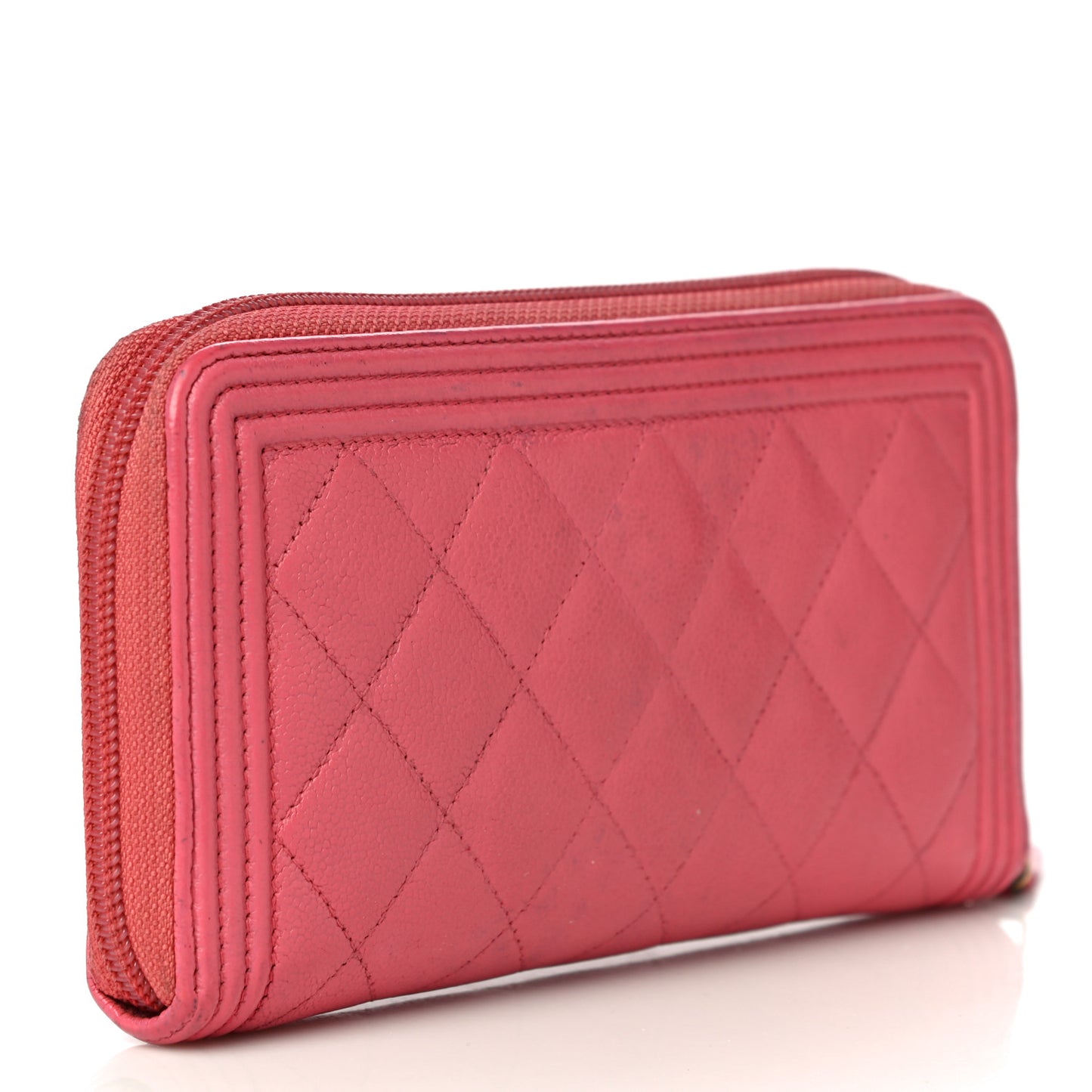 Caviar Quilted Large Boy Zip Around Wallet Coral