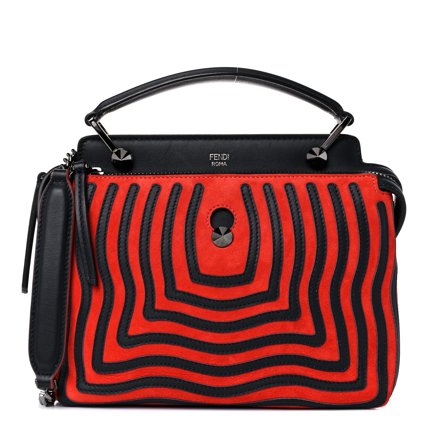 Fendi Suede Calfskin Waves Small DotCom Click Chain Satchel Papavero Blue Notte 1 of 14