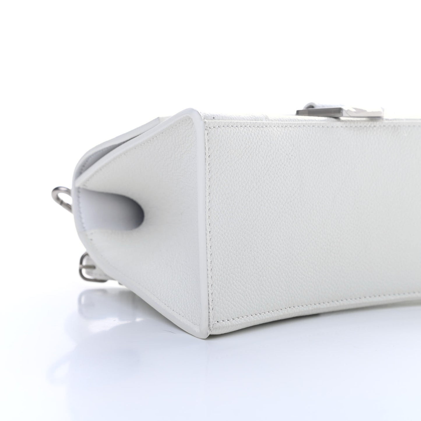 Grained Calfskin Small Hourglass Top Handle Bag White