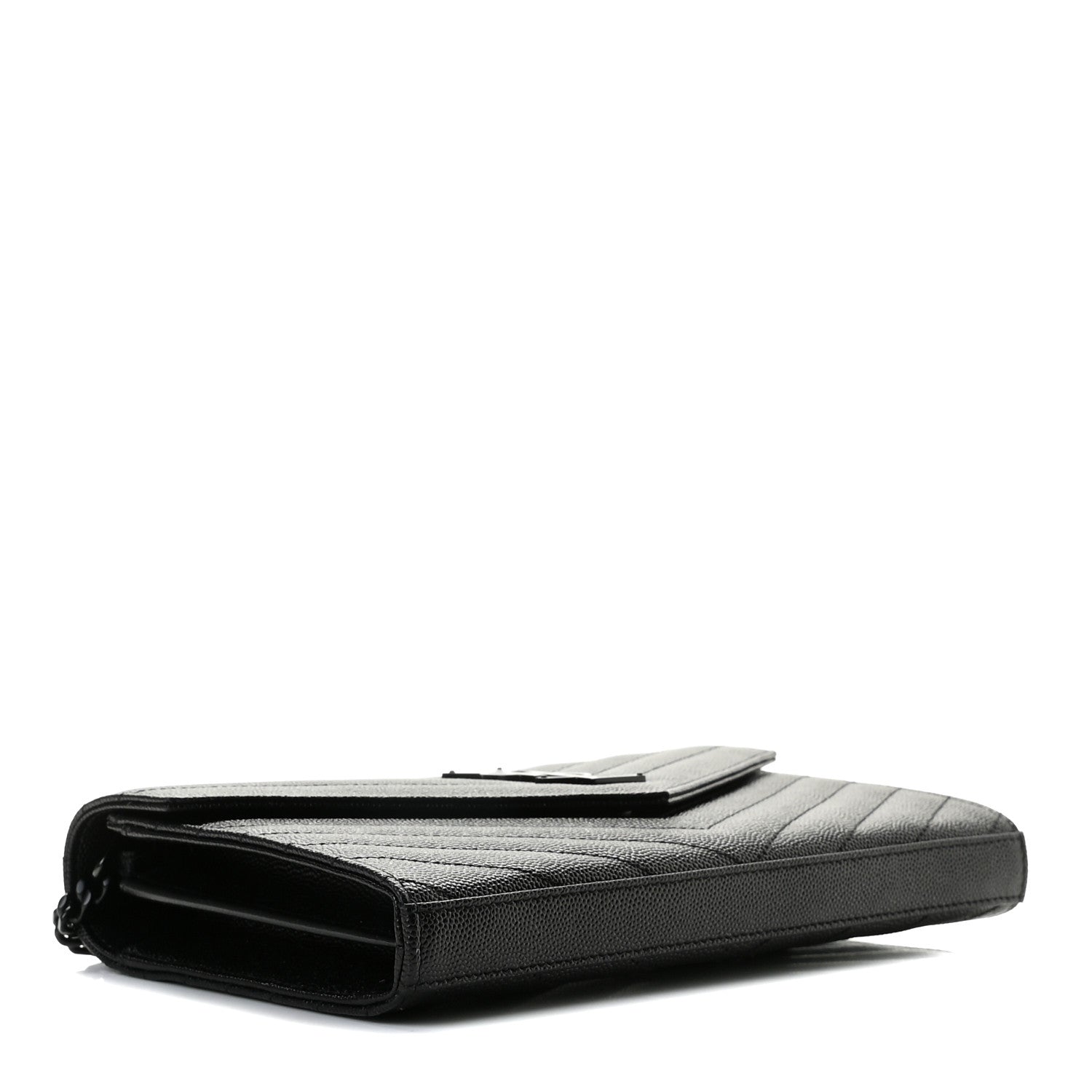 Saint Laurent Grain De Poudre Matelasse Chevron Monogram Chain Wallet Black 4 of 10