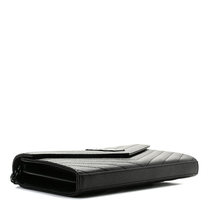 Saint Laurent Grain De Poudre Matelasse Chevron Monogram Chain Wallet Black 4 of 10