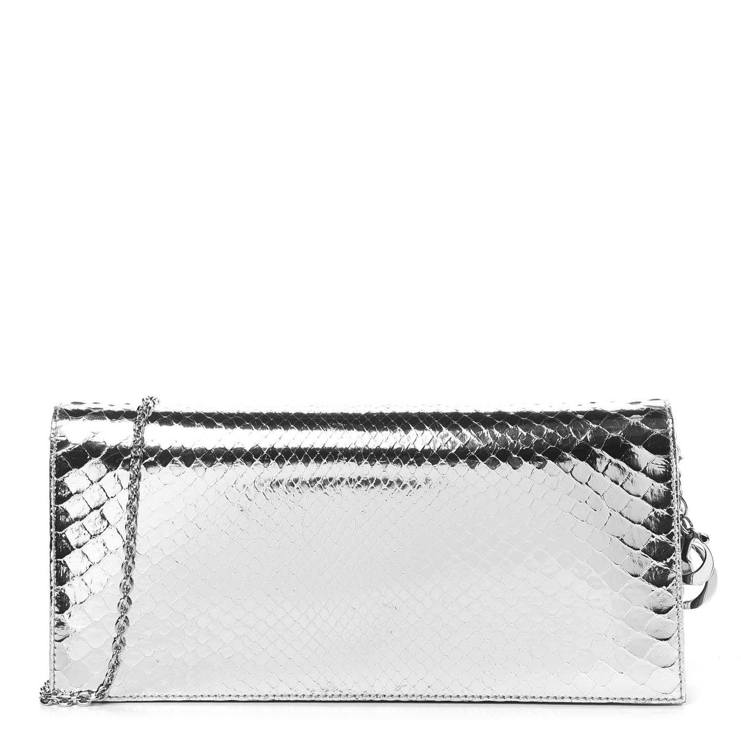 Metallic Snakeskin Lady Dior Croisiere Chain Clutch Silver
