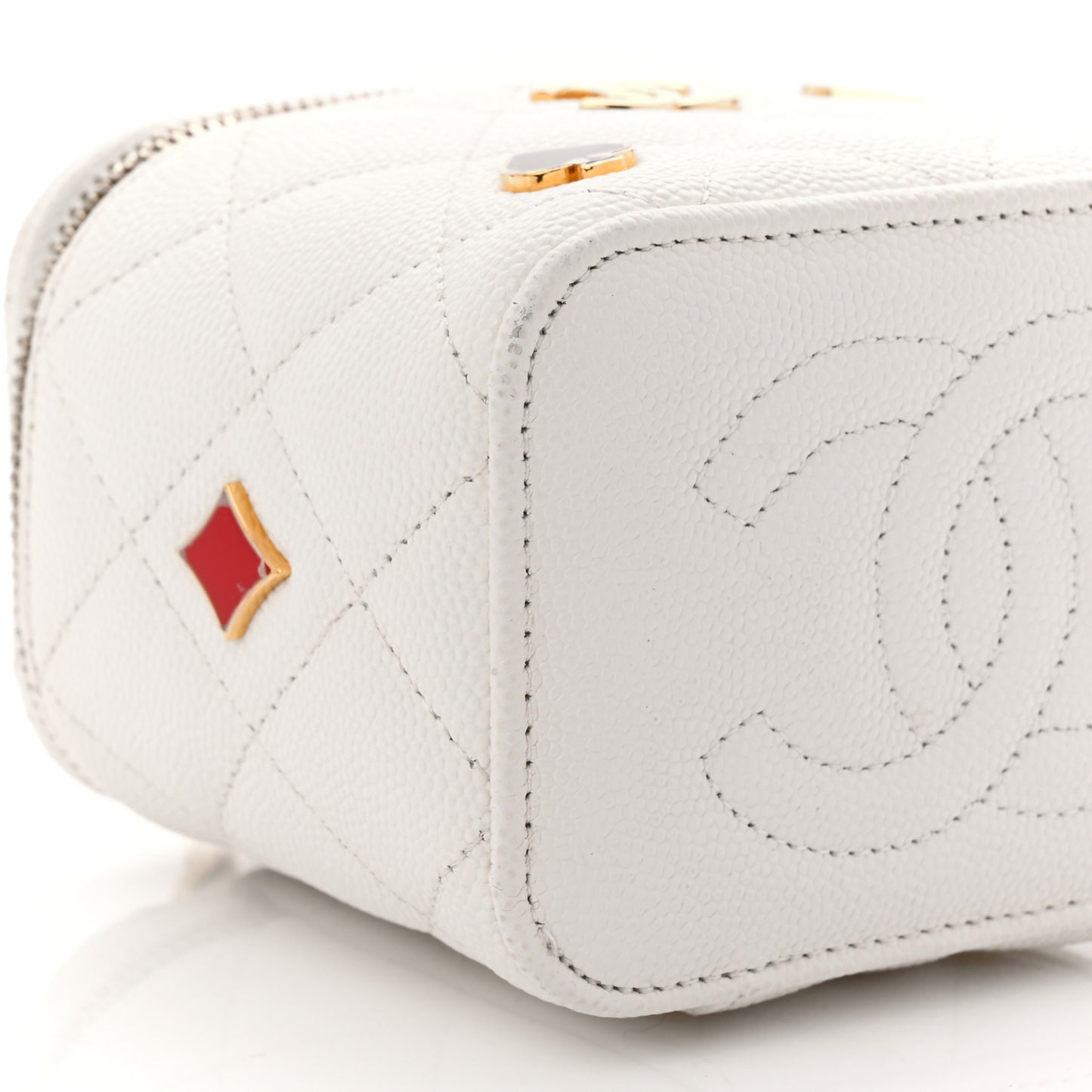 Caviar Quilted Enamel Coco Casino Mini Vanity Case With Chain White