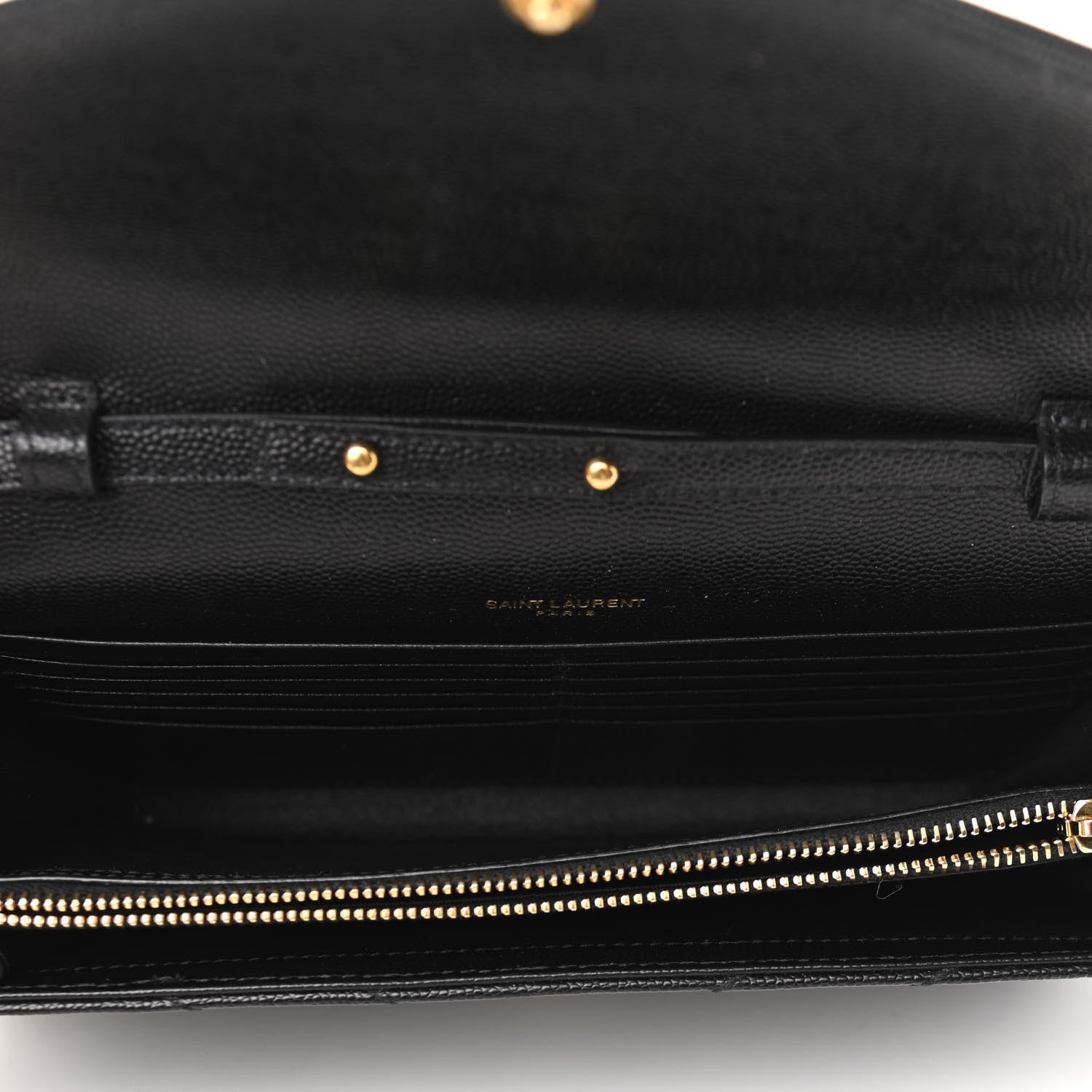 Saint Laurent Grain De Poudre Matelasse Chevron Monogram Chain Wallet Black 5 of 12