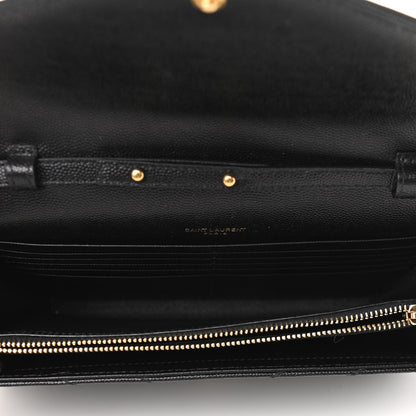 Saint Laurent Grain De Poudre Matelasse Chevron Monogram Chain Wallet Black 5 of 12