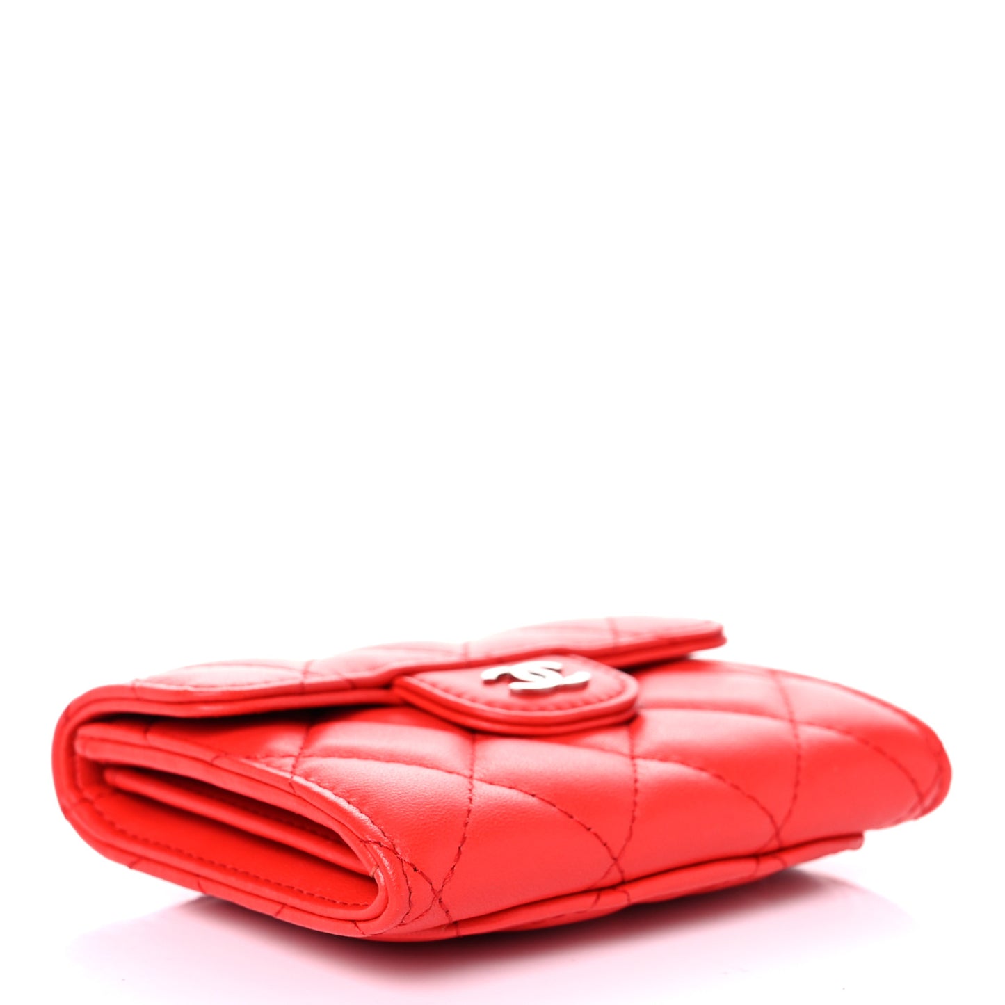 Lambskin Quilted Flap Card Holder Wallet Red