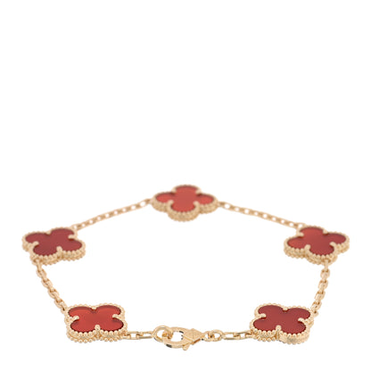 Van Cleef & Arpels 18K Yellow Gold Carnelian 5 Motifs Vintage Alhambra Bracelet 2 of 4