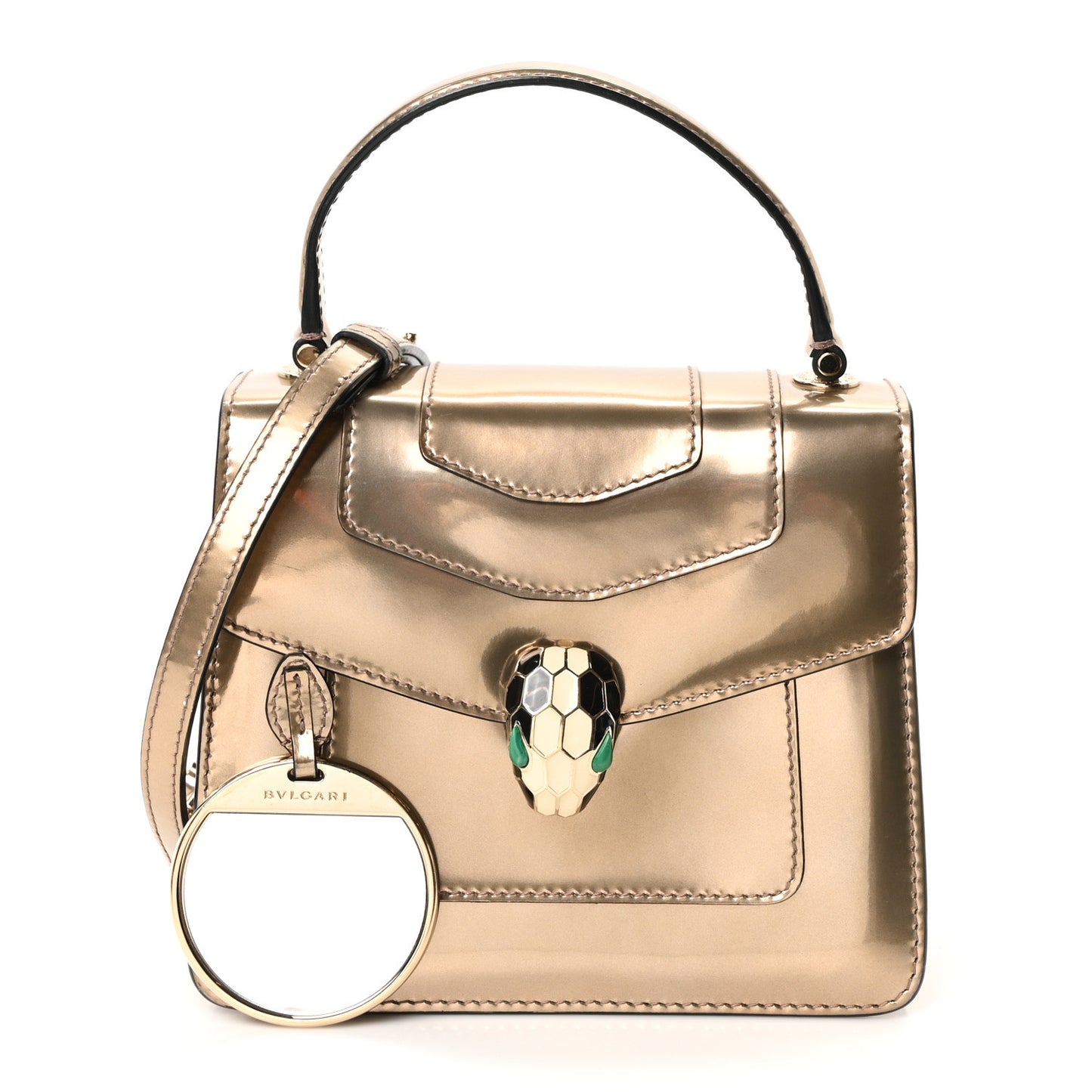 Metallic Calfskin Serpenti Forever Top Handle Gold