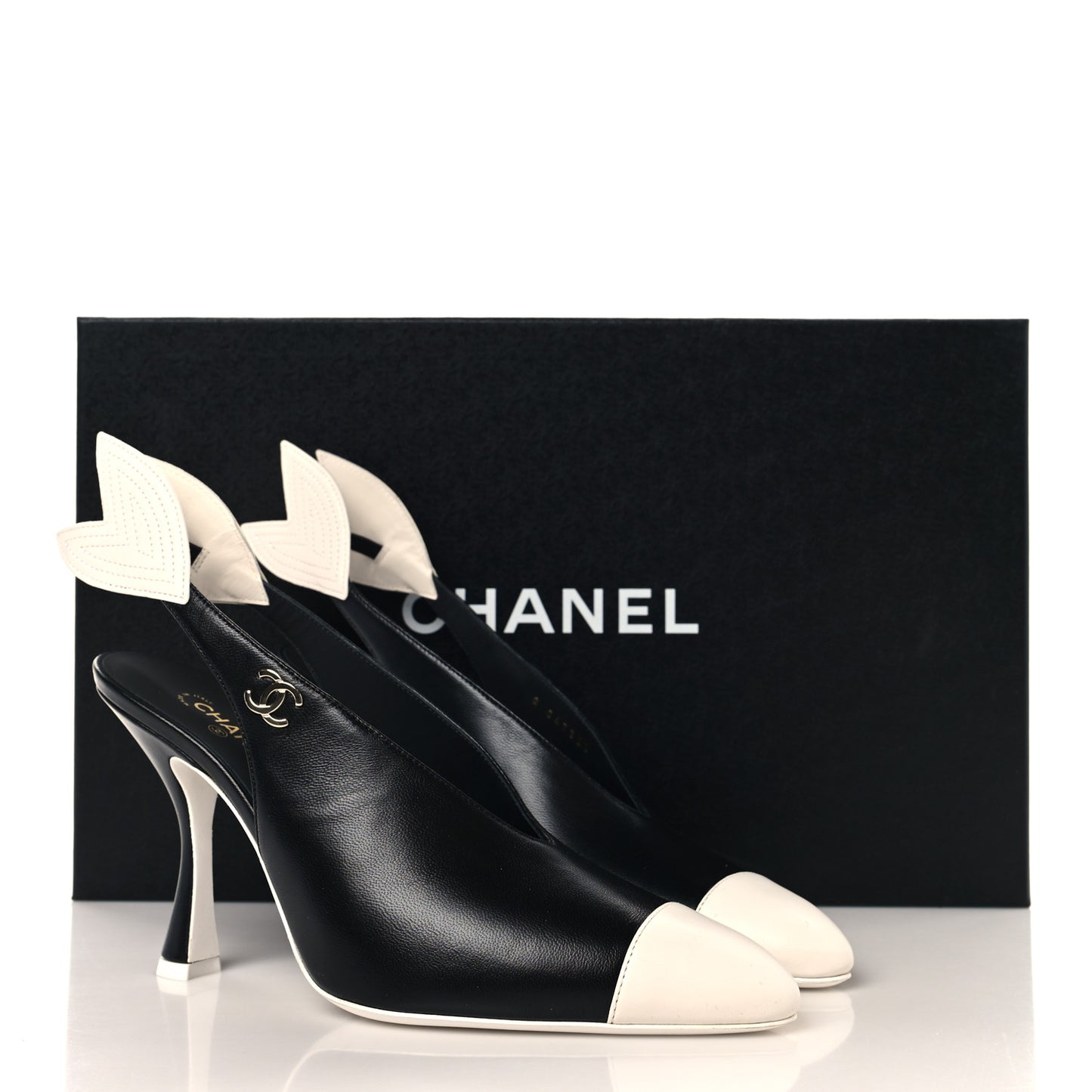 Lambskin Slingback Pumps 39 Black White