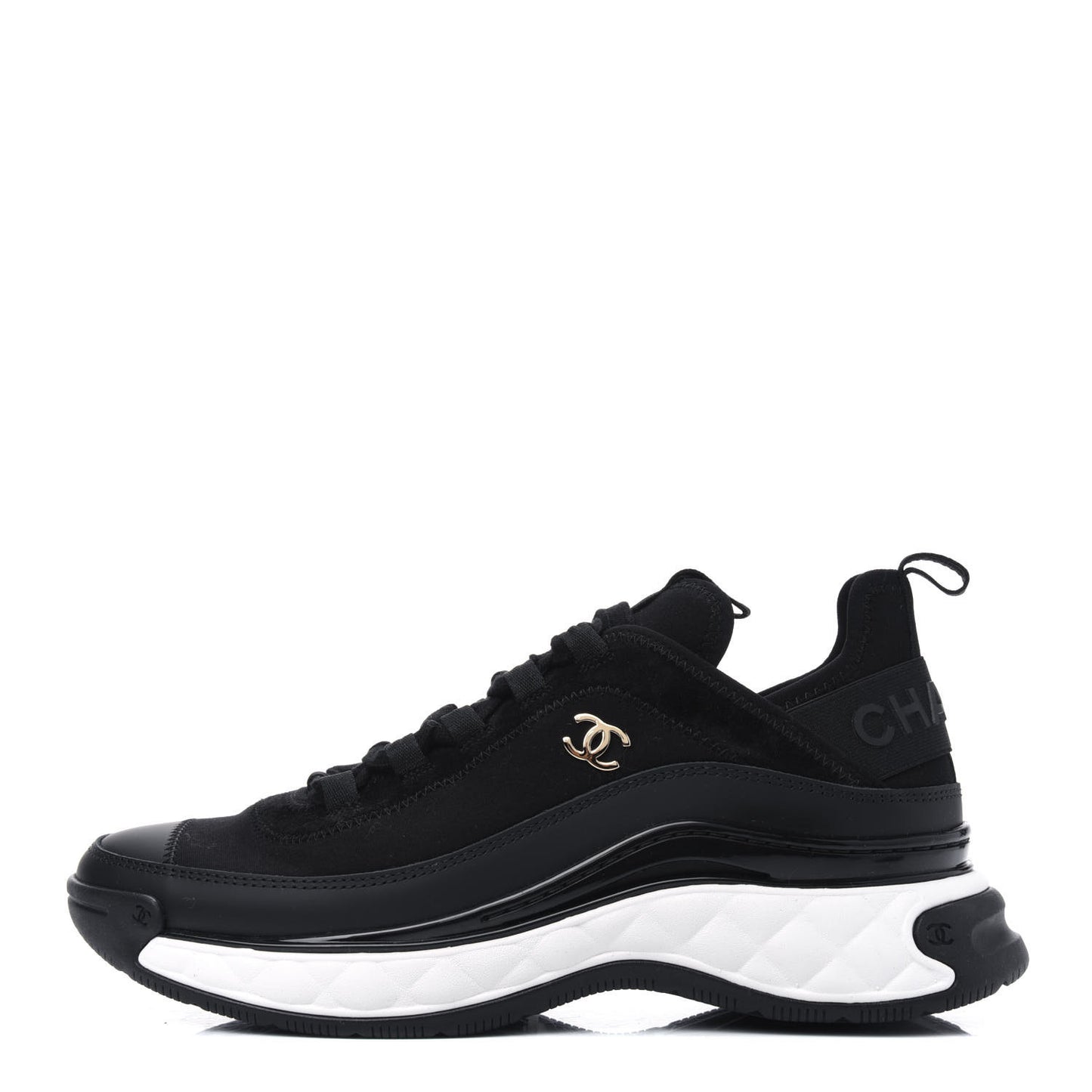 Velvet Calfskin Mixed Fibers CC Sneakers 37.5 Black