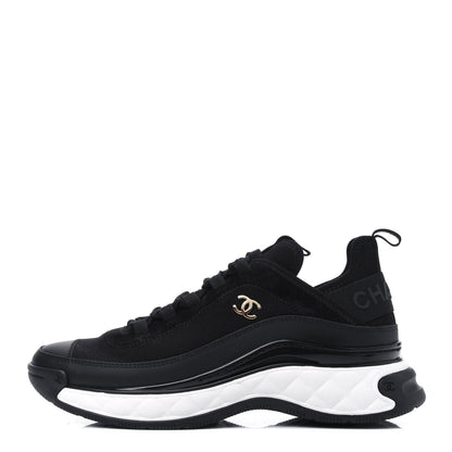 Chanel Velvet Calfskin Mixed Fibers CC Sneakers 37.5 Black 1 of 9