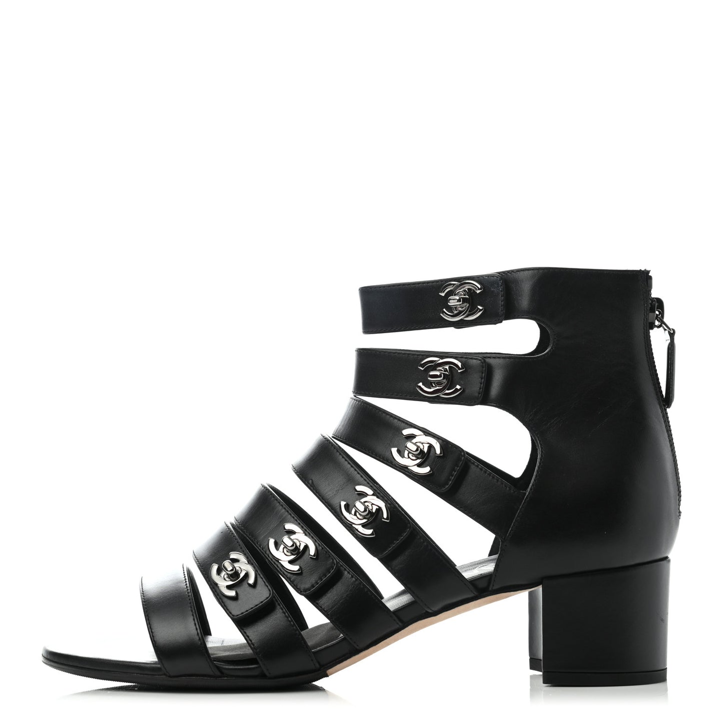 Calfskin CC Turnlock Sandals 39.5 Black