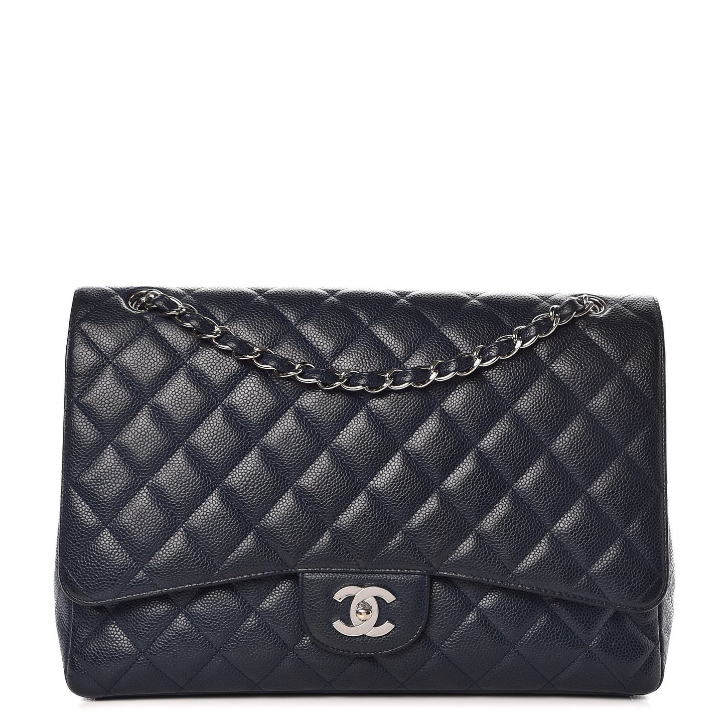 Caviar Quilted Maxi Single Flap Navy