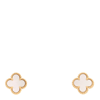 Van Cleef & Arpels 18K Yellow Gold Mother of Pearl Sweet Alhambra Earrings 1 of 5