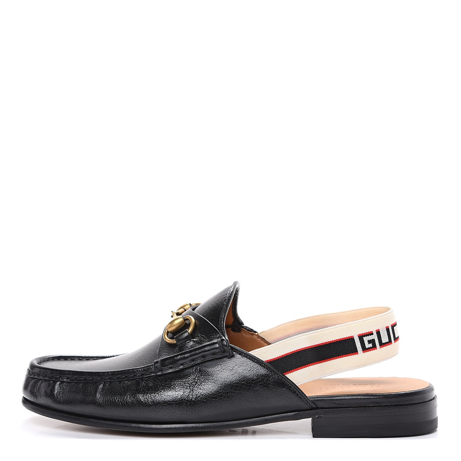 Gucci Goatskin Stripe Mens Horsebit Slingback Slippers 8 Black 1 of 11