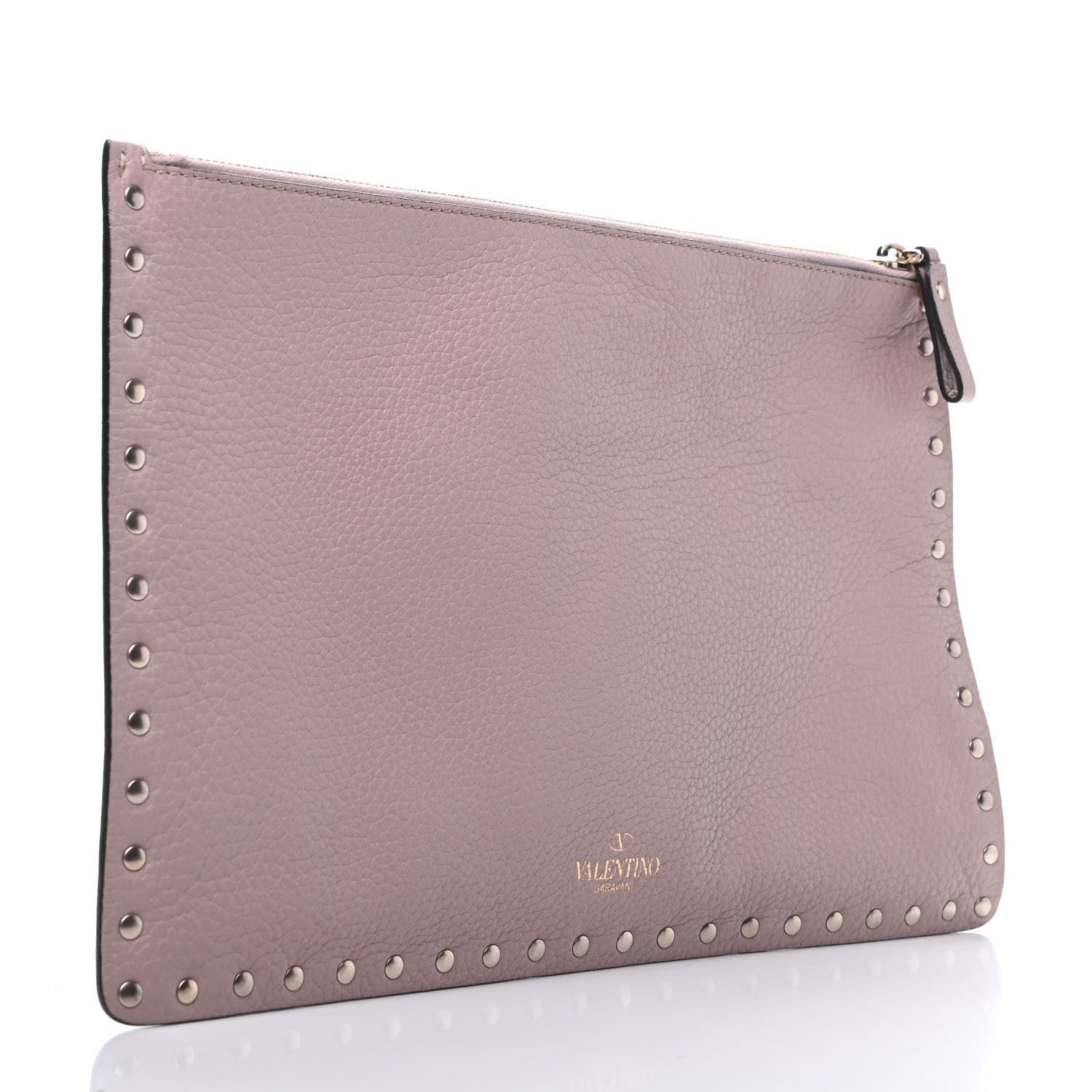 Valentino Garavani Pebbled Calfskin Large Rockstud Zip Pouch Poudre 3 of 6