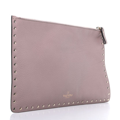 Valentino Garavani Pebbled Calfskin Large Rockstud Zip Pouch Poudre 3 of 6