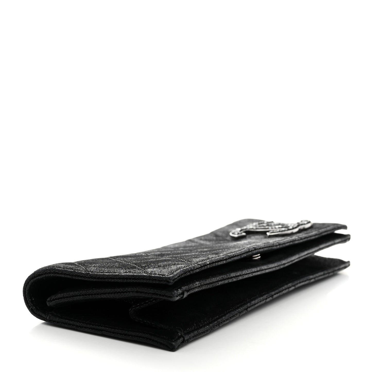 Iridescent Calfskin Crystal Quilted CC Clutch Black