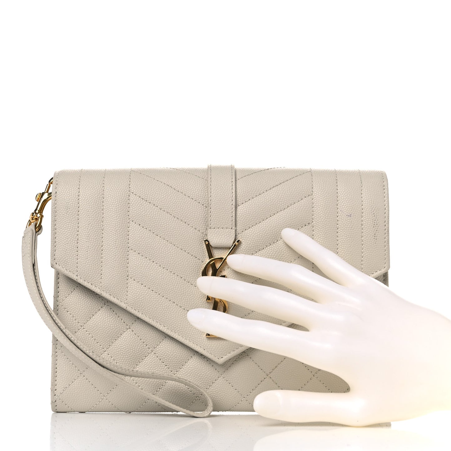 Grain De Poudre Textured Mixed Matelasse Triquilt Monogram Clutch Blanc Vintage