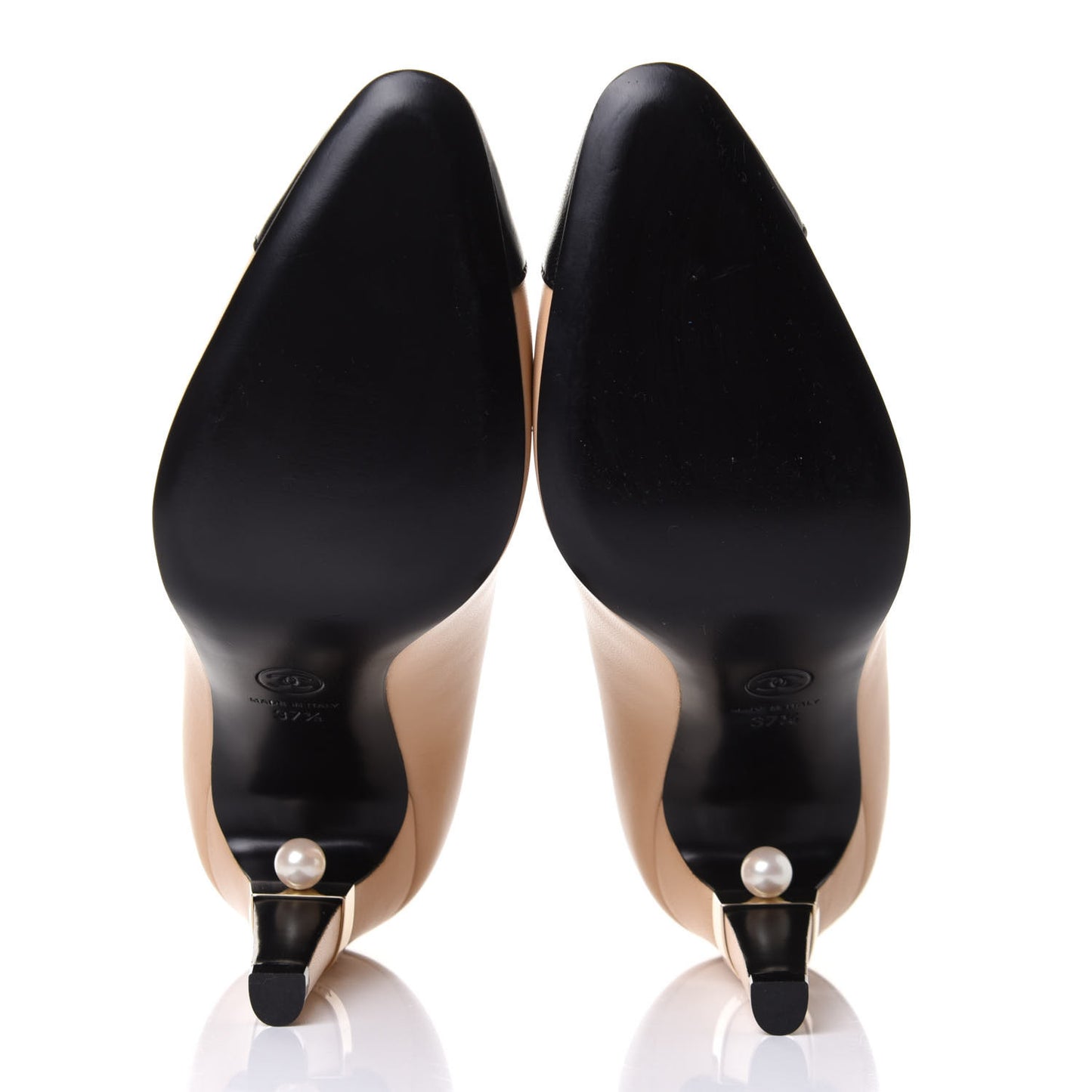 Lambskin Cap Toe Pearl Pumps 37.5 Beige Black