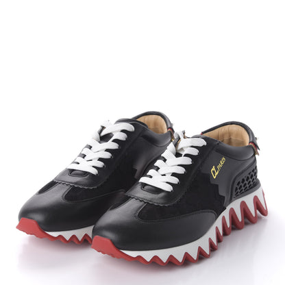 Christian Louboutin Calfskin Suede Patent Womens Loubishark Sneakers 41 Black Loubi Red 3 of 7