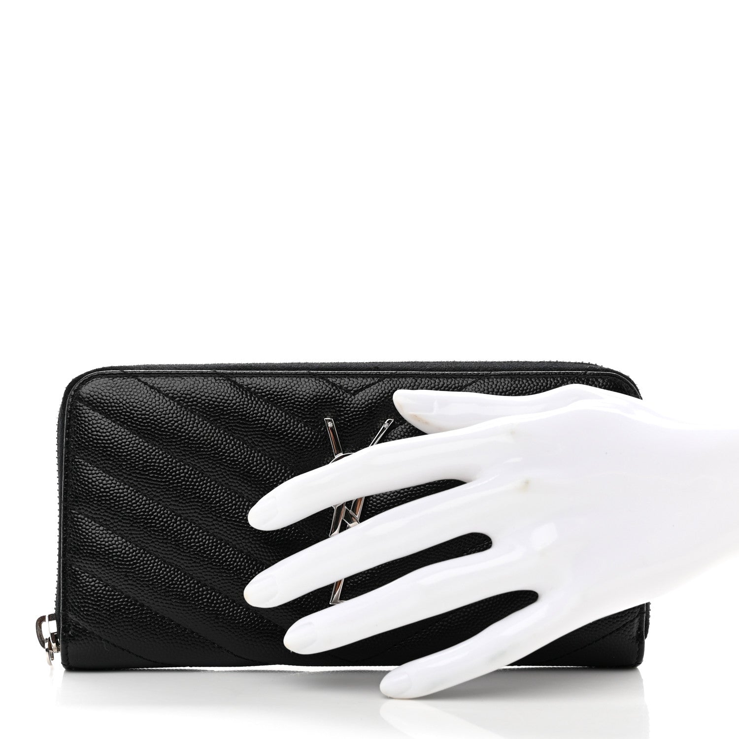 Saint Laurent Grain De Poudre Matelasse Chevron Monogram Zip Around Wallet Black 2 of 7