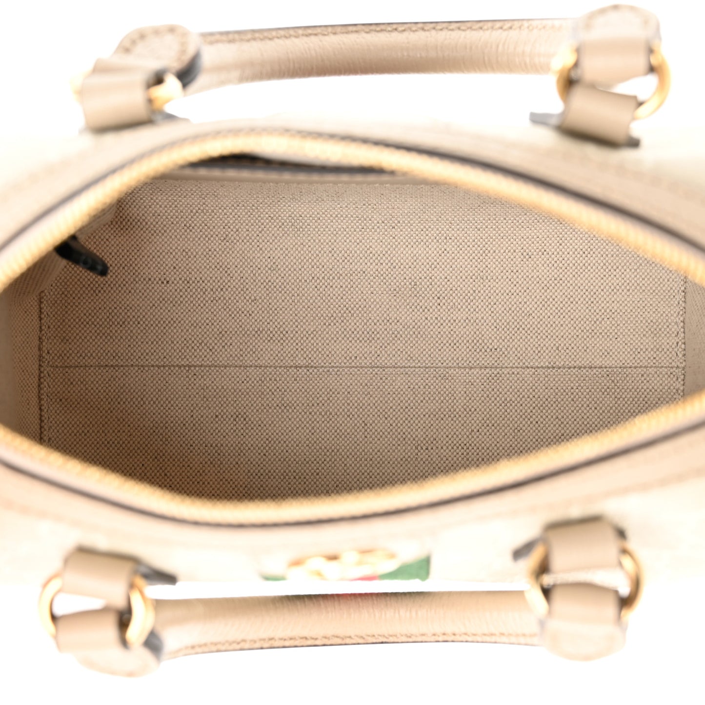 GG Supreme Monogram Textured Dollar Calfskin Web Mini Ophidia Top Handle Bag Beige Mystic White Oatmeal