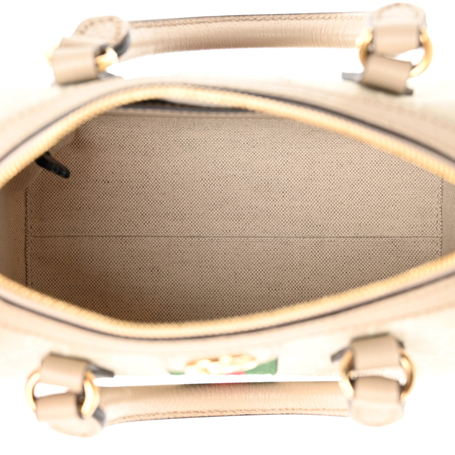 Gucci GG Supreme Monogram Textured Dollar Calfskin Web Mini Ophidia Top Handle Bag Beige Mystic White Oatmeal 5 of 10