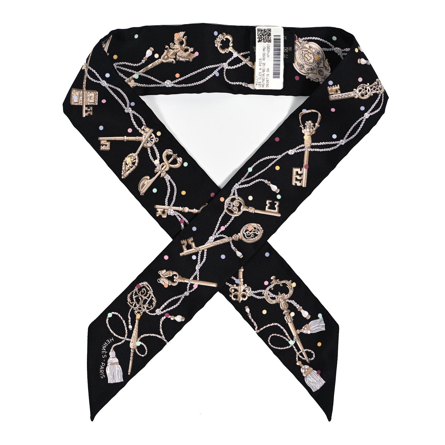 Hermes Silk Les Cles A Pois Twilly Black Beige Rose Multicolor 1 of 4