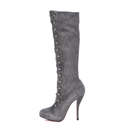 Christian Louboutin Veau Velours Alta Fifre 120 Tall Boots 38 Grey 1 of 7
