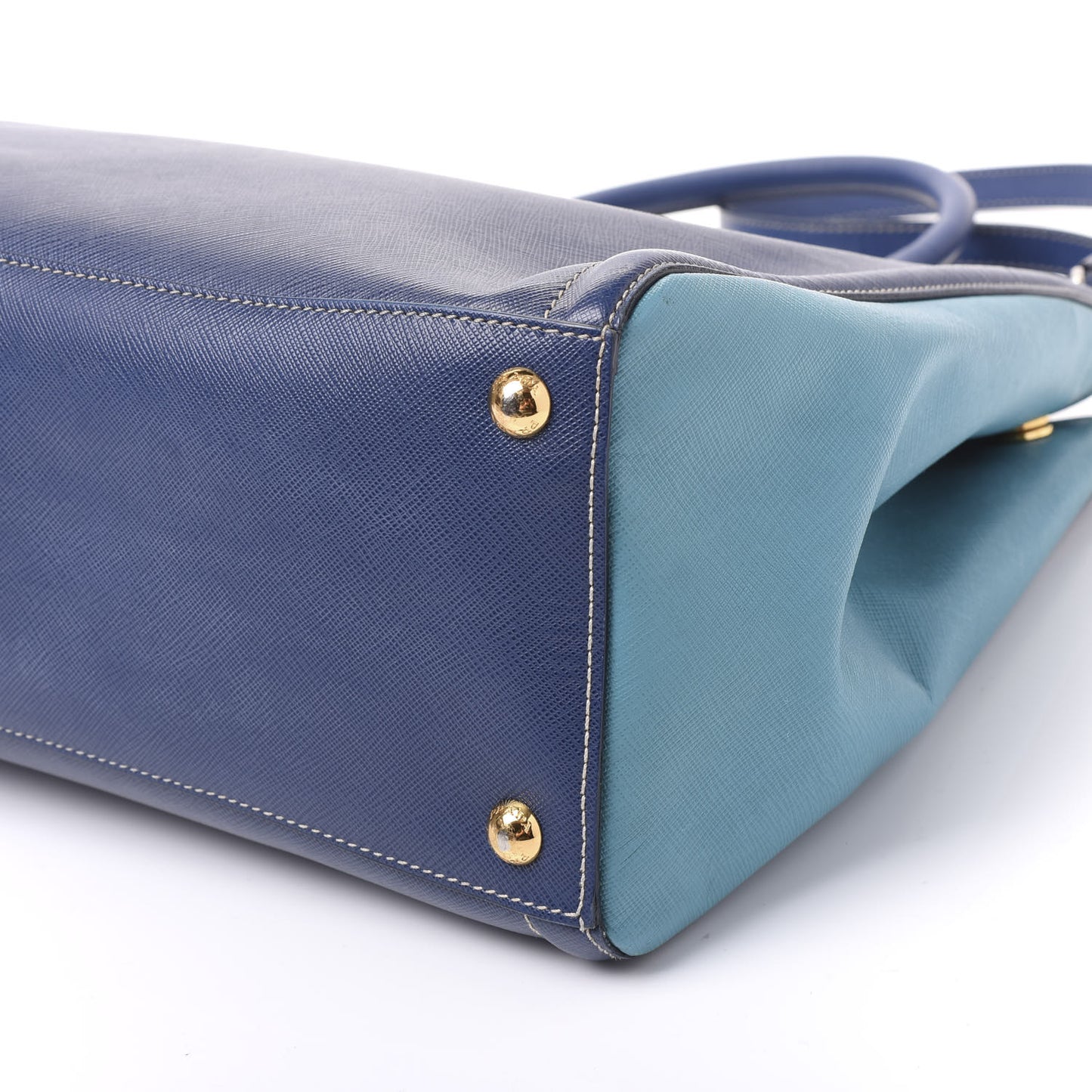 Saffiano Lux Medium Bi-Color Tote Bluette Turchese