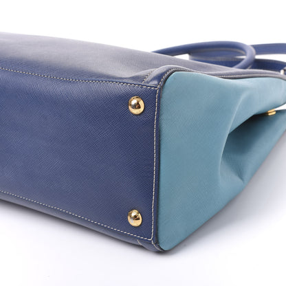 Prada Saffiano Lux Medium Bi-Color Tote Bluette Turchese 6 of 9
