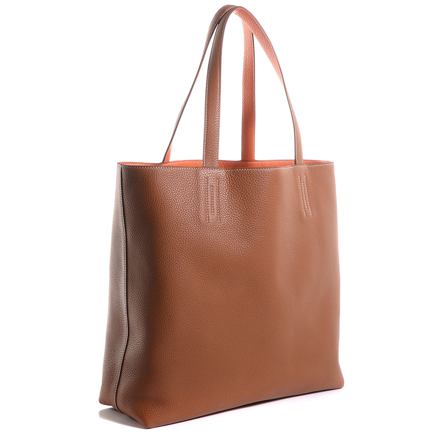 Taurillon Clemence Double Sens 36 Reversible Tote Gold and Orange