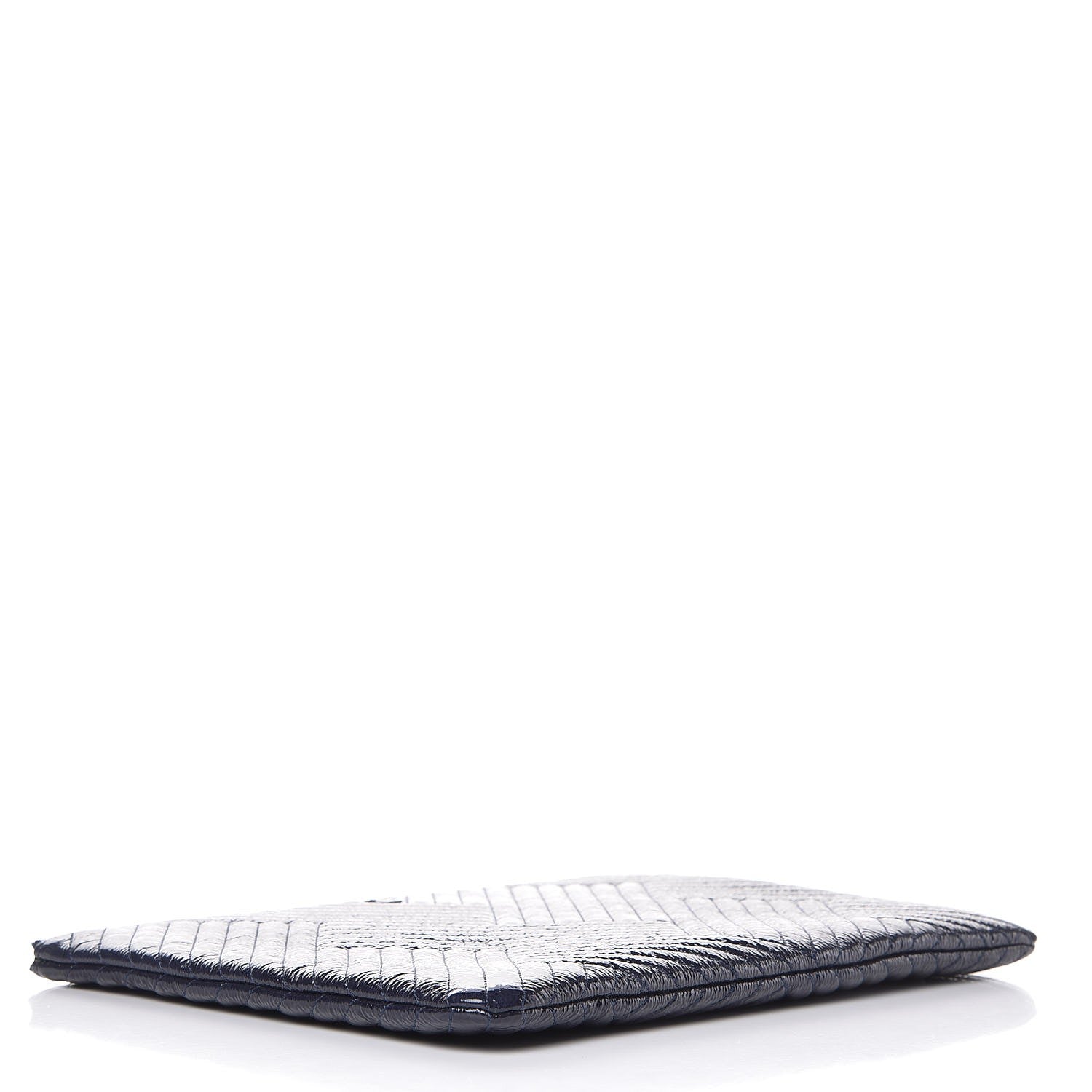 Chanel Distressed Patent Chevron Quilted Medium CC Crossing Cosmetic Case Navy 4 of 7