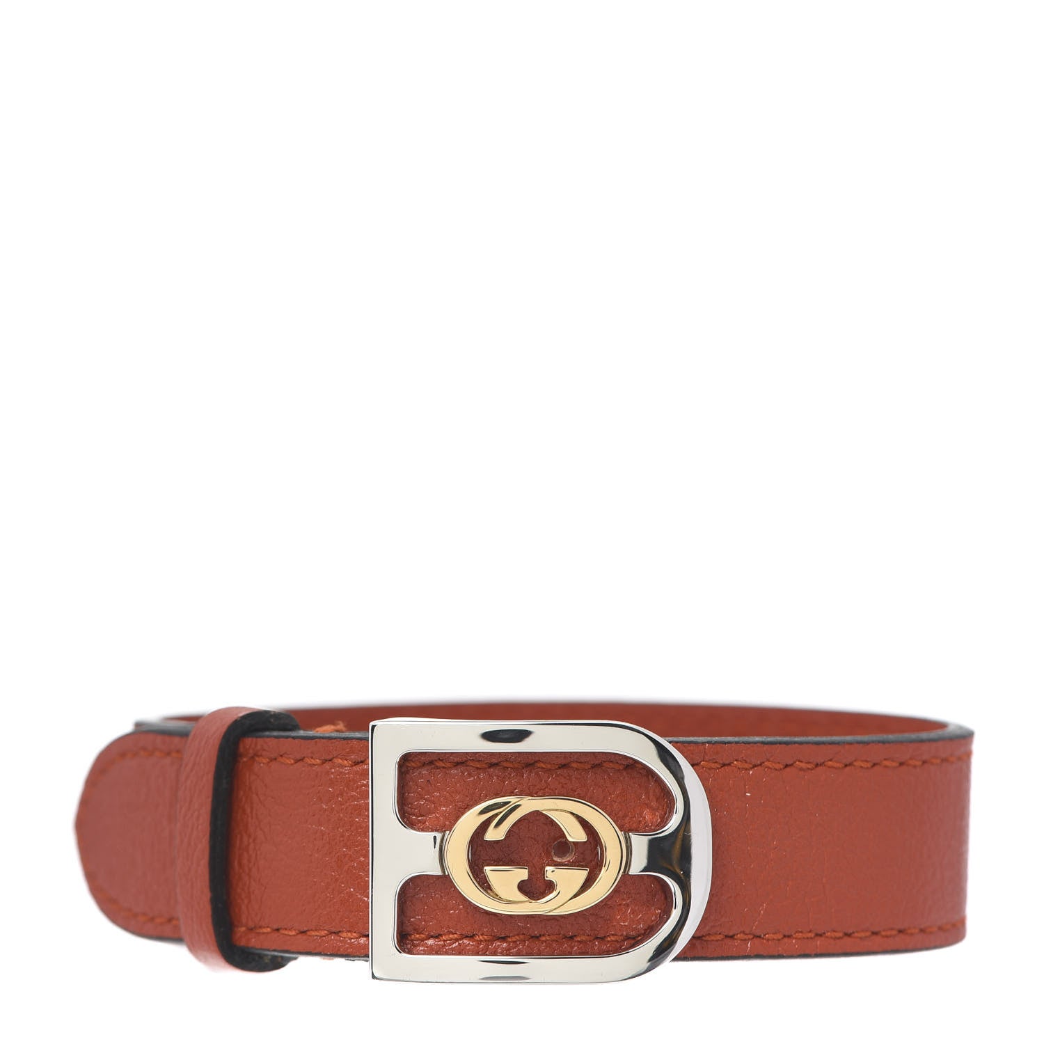 Gucci Stainless Steel 18K Yellow Gold Calfskin Interlocking G Bracelet Orange 1 of 5