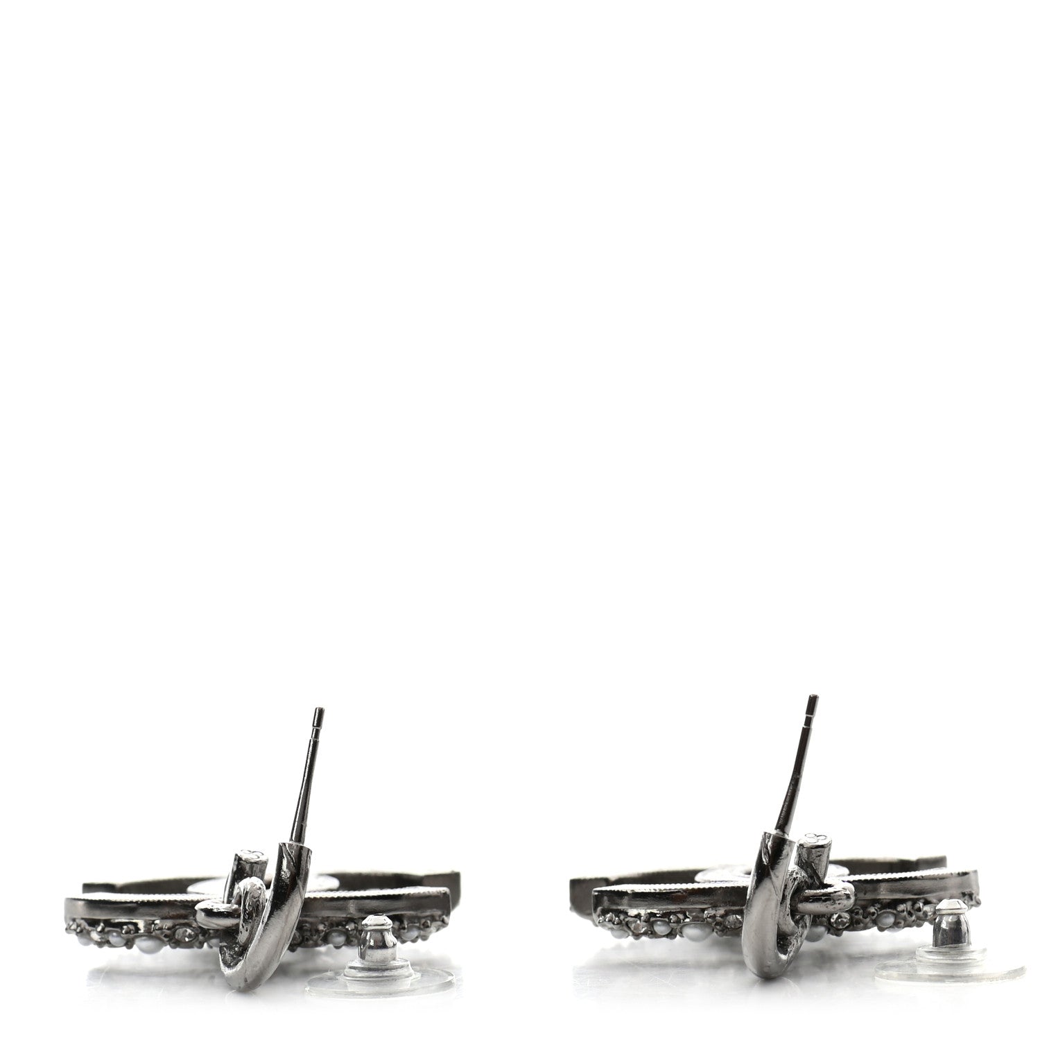 Chanel Crystal Pearl Caviar CC Drop Earrings Silver 3 of 4