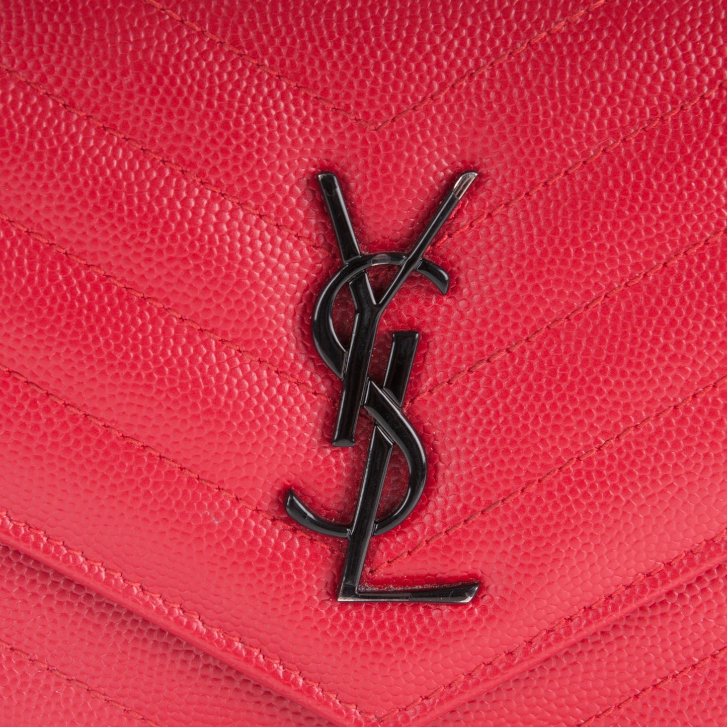 Grain De Poudre Matelasse Chevron Monogram Envelope Chain Wallet New Red