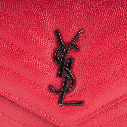 Saint Laurent Grain De Poudre Matelasse Chevron Monogram Envelope Chain Wallet New Red 8 of 8