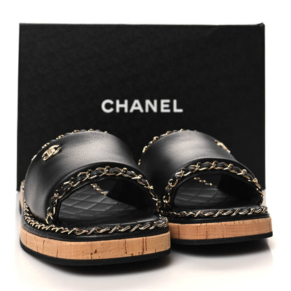 Chanel Lambskin Chain Cork Slide Sandals 39 Black 9 of 9