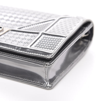 Christian Dior Metallic Patent Micro-Cannage Diorama Wallet on Chain Pouch Silver 8 of 9