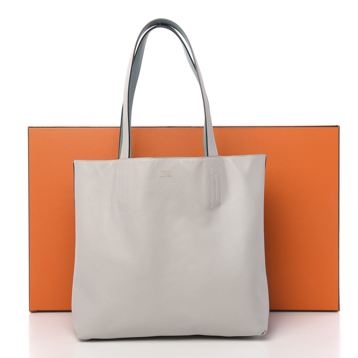 Veau Sikkim Swift Double Sens 30 Reversible Tote Gris Perle Colvert Bleu Atoll
