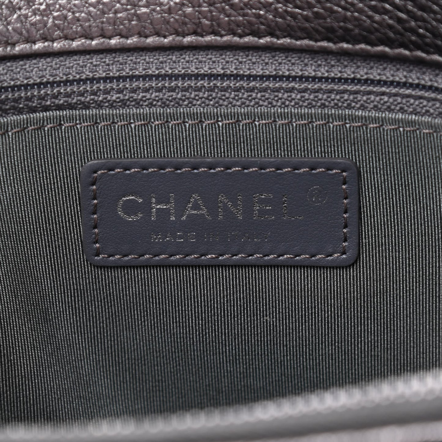 Metallic Grained Calfskin Quilted Large Casual Pocket Tote Silver