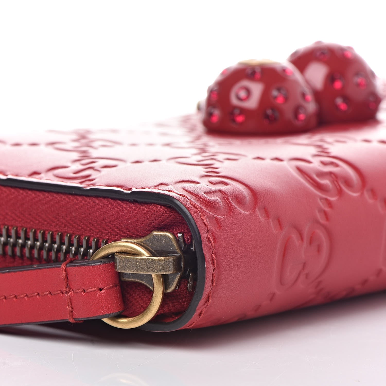 Gucci Guccissima Cherries Zip Around Wallet Hibiscus Red 8 of 12