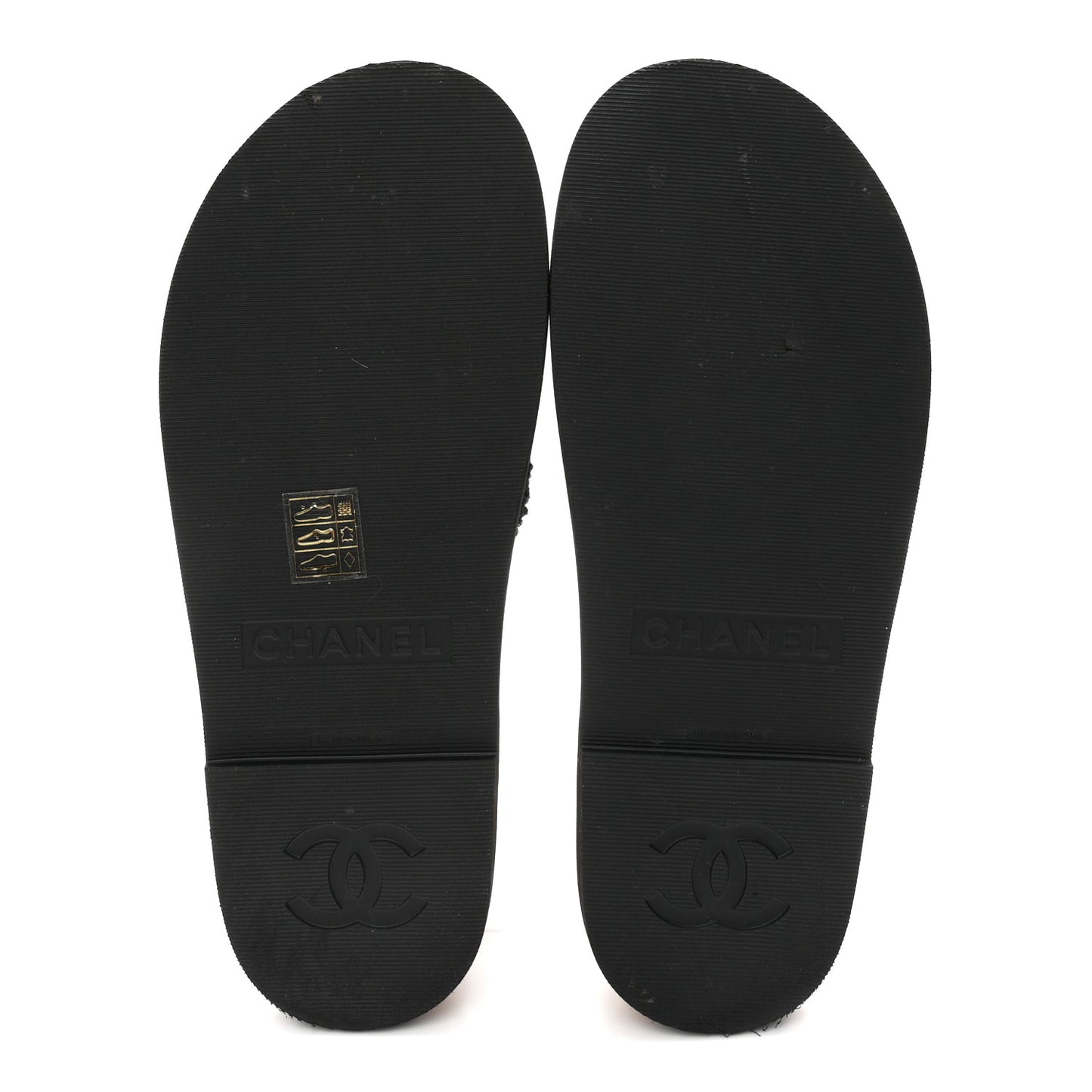 Fabric Pearl Cork CC Slip On Sandals 38 Black