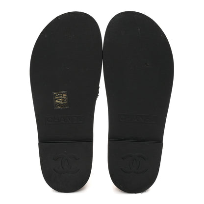 Chanel Fabric Pearl Cork CC Slip On Sandals 38 Black 6 of 10