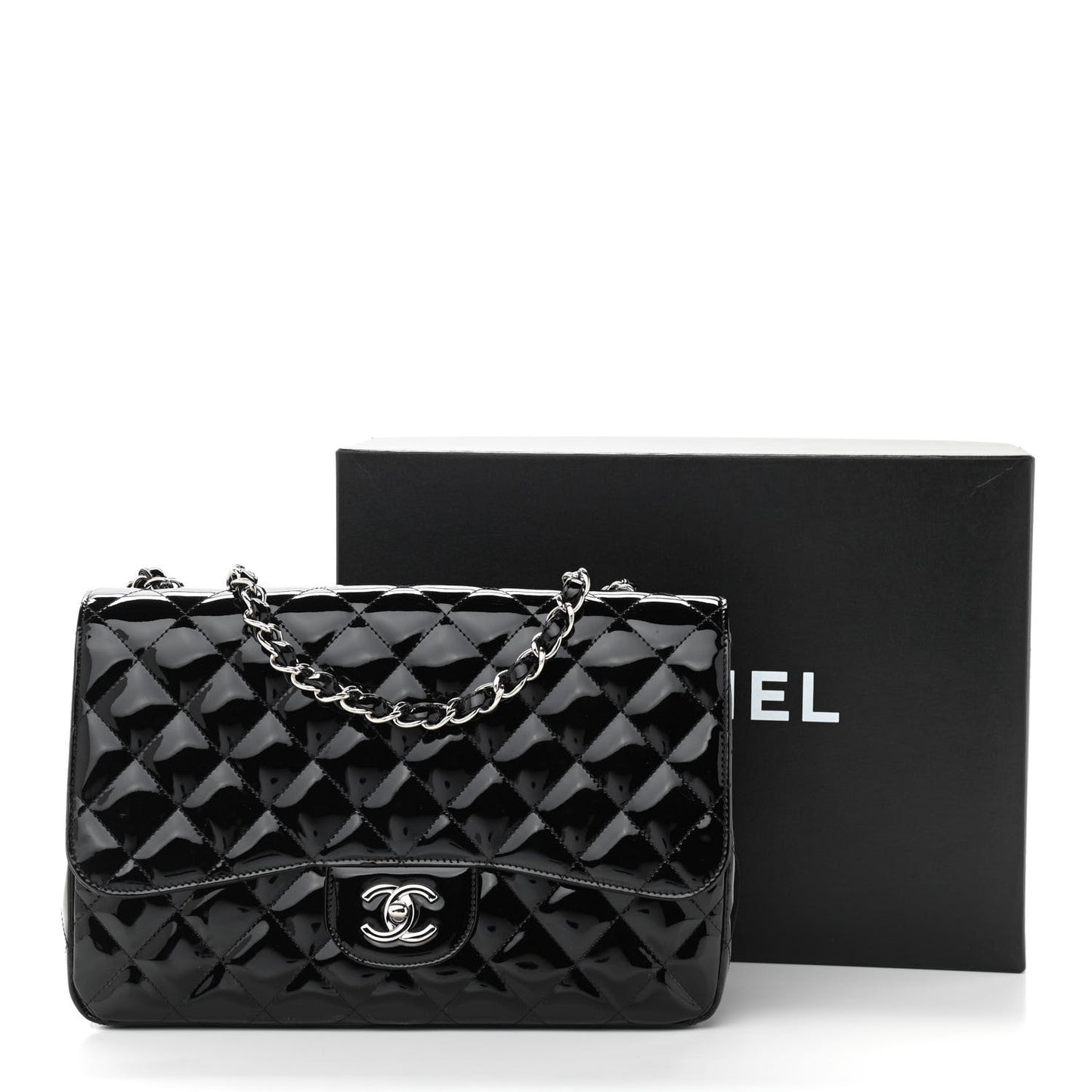 Patent Quilted Jumbo Double Flap Black