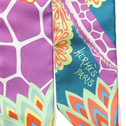 Hermes Silk The Three Graces Twilly Canard Mauve Jaune Fluo 3 of 4